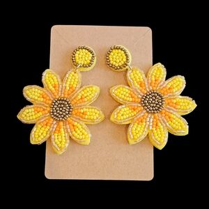 NWT - Yellow and Orange Sunflower Beaded Earrings